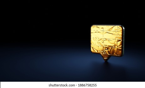 3d rendering symbol of rectangular chat bubble wrapped in gold thermal foil plate on dark blue background