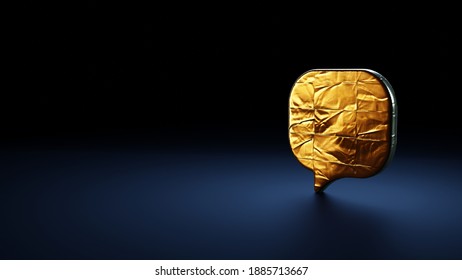 3d rendering symbol of  rounded chat bubble left wrapped in gold thermal foil plate on dark blue background