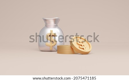 3D Rendering symbols us dollar money bag and coins concept of money currencies. 3D Render. 3d illustration. 