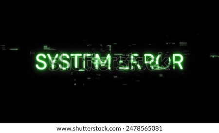 3D rendering System error text with screen effects of technological failures. Spectacular screen glitch with various kinds of interference