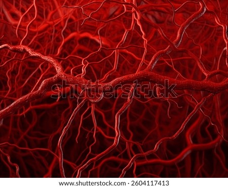 3D rendering The system has many small capillaries that branch out of the large blood vessels.