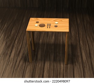 3D rendering of table stand made of wood on a woodern floor