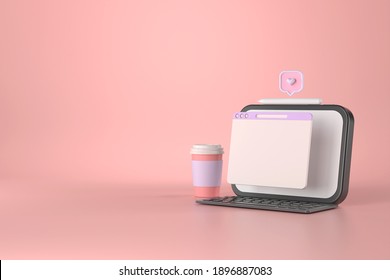 3d rendering of tablet and coffee cup.
