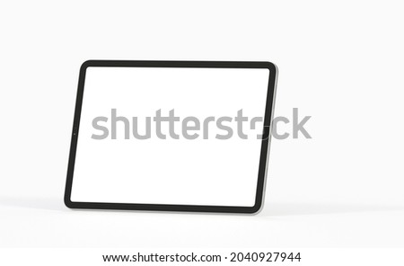 A 3D rendering of a tablet with copy space isolated on white background