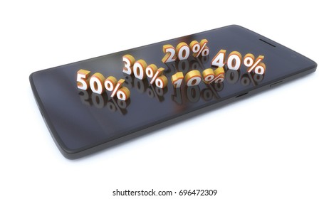 3d rendering. Tablet and discount symbol