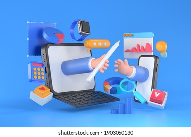 3d rendering of tablet and infographic.