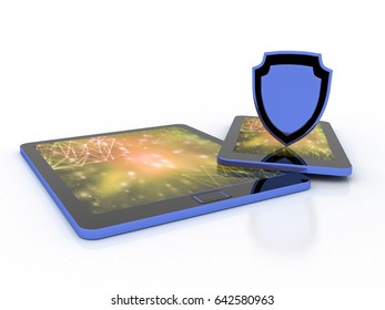 3d rendering tablet with shield 