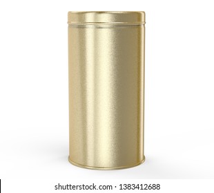 3d Rendering Tall Metal Tin In Golden Color