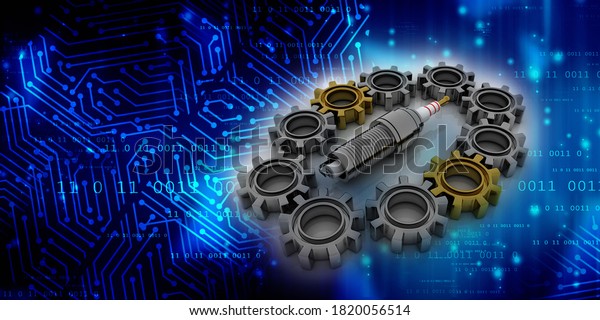 3d\
rendering technology spark plug with gear\
wheel