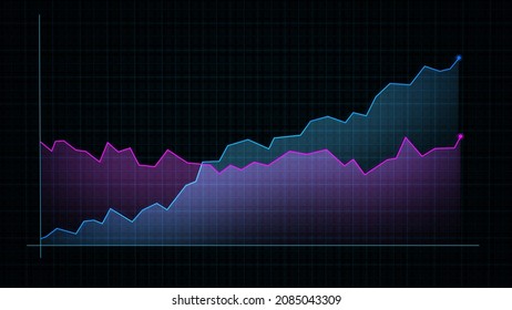 3D rendering of a tech-style digital income line graph against a high-tech grid background. Concept for presentations, advertising and showing profitability and statistics