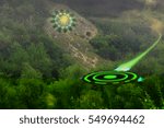 3D rendering. a teleportation device flew out of the interstellar portal is installed on the side of a mountain