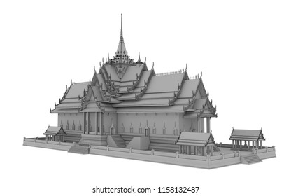 3D rendering of Temple pavilion Gray Object on white background