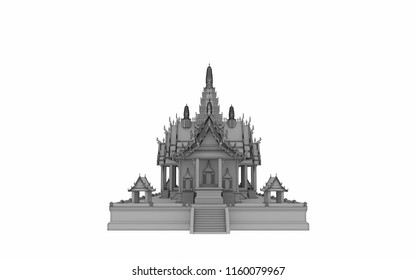 3D rendering of Temple pavilion gray object on white background