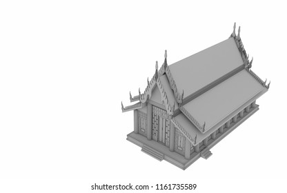 
3D rendering of Temple pavilion gray object on white background