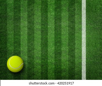 3d rendering of tennis ball on tennis grass court.