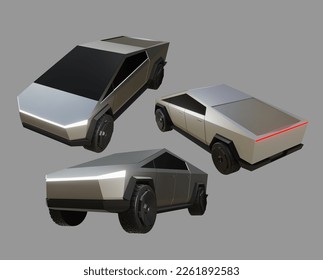 3d rendering of tesla cybertruck car perspective view