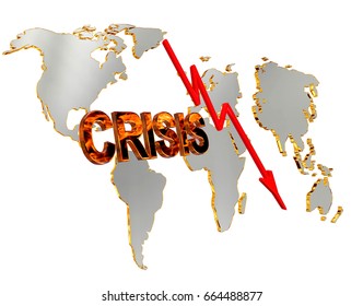 3d rendering. Text crisis on a world map background on a white background