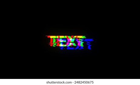 3D rendering text with screen effects of technological failures. Spectacular screen glitch with various kinds of interference