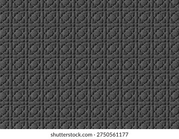 3D Rendering of Textured architectural surface made of repeating concrete tiles forming an ornamental quatrefoil pattern. The interlocking shapes create a rhythmic geometric structure with subtle relief and shadows, producing a durable decorative surface suitable for exterior paving, walls, or architectural cladding.