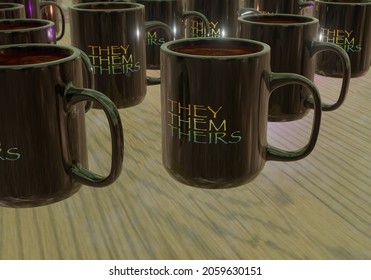 3D Rendering Of They Them Theirs Mugs