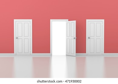 3d Rendering Of Three Doors, One Open And Two Closed