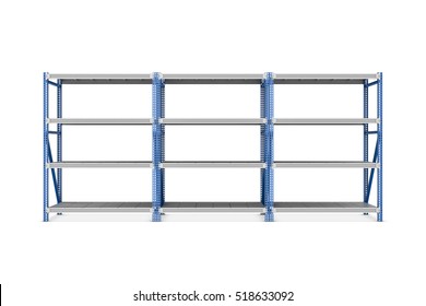 3d rendering of three metal racks put together, isolated on the white background. Storage furniture. Free standing racks and shelves.