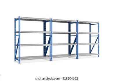3d rendering of three metal racks put together, isolated on the white background. Storage furniture. Free standing racks and shelves.