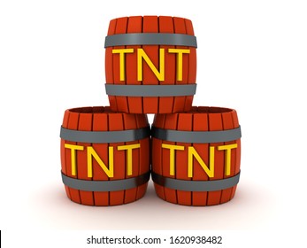 3D Rendering of three TNT black powder kegs. 3D Rendering isolated on white.