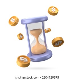 3d Rendering Of Time Is Money Concept Icon, 3d Icon Hourglass, Fit For Design Assets Of Business Or Finance, Purple Icon, 3d Icon