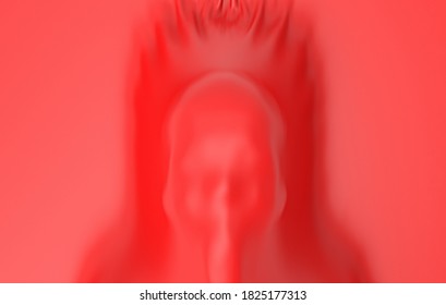 3d Rendering. Top View Of Dead Human Body Covered By Red Plastic Bag, Halloween Concept.