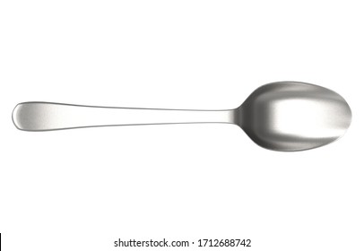 3d Rendering. Top View Of Metal Spoon With Clipping Path Isolated On White Background.