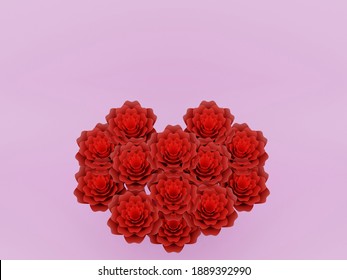 3D rendering of top view red roses flowers isolated on a pink background. Happy Valentines day. Romantic greeting postcard template, 3D illustration. - Shutterstock ID 1889392990
