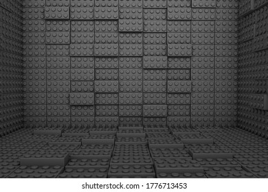 3d Rendering Of Toy Bricks On Black Background. 
Minimalistic Background. Wide Background Site Head And Cover Photo. Pattern For Texture Of Wallpaper. 