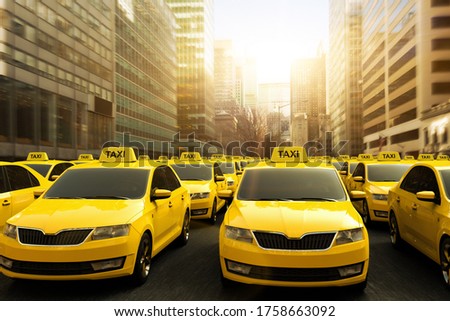 3D rendering of a traffic jam of yellow taxis in a strike. Stock photo © 