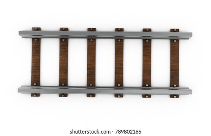 A 3D Rendering Of A Train Track Disappearing Into The Distance On An Isolated White