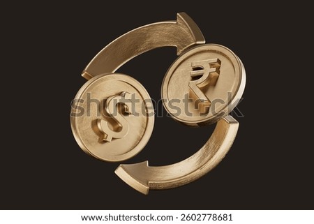 3d rendering transfer of two coins, one dollar and one Rupee inr
