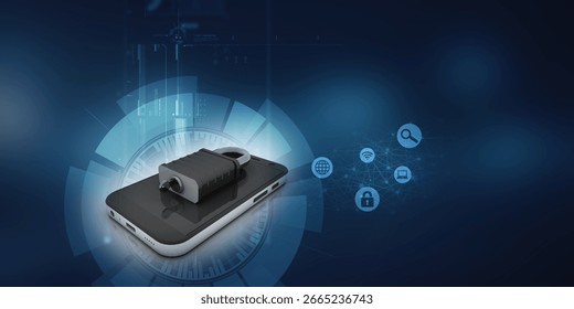3d rendering Transmitter mobile wifi with lock
