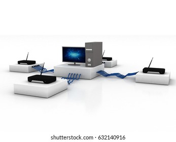 3d rendering Transmitter WI-fi with computer