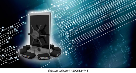 3d rendering Transmitter WiFi with mobile phone lock
