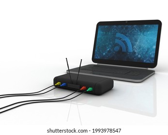 3d rendering Transmitter wifi modem with laptop