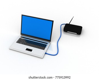 3d rendering Transmitter WiFi modem with laptop
