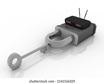 3d rendering Transmitter wi-fi protected key with lock
