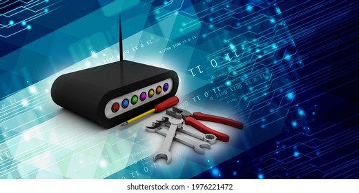 3d rendering Transmitter WiFi with tools