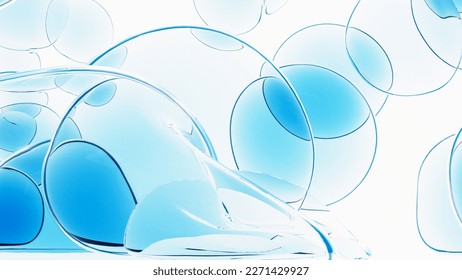 3d rendering transparent cells, gravity-defying blue gel ball, clean microscopic image
