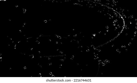 3D Rendering Of Transparent Drops And Splashes Of Water On A Black Background. Computer Graphics Of A Real Vortex Flow Of Liquid Swirling Into A Spiral. Circular Swirl Of Transparent. 3D Illustration