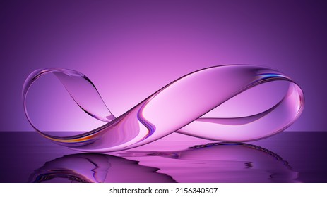 3d rendering  transparent infinity design element  abstract purple background and curvy glass ribbon   reflection the water surface  Simple modern minimalist wallpaper