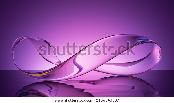 3d rendering,\
transparent infinity design element, abstract purple background\
with curvy glass ribbon and reflection on the water surface. Simple\
modern minimalist\
wallpaper
