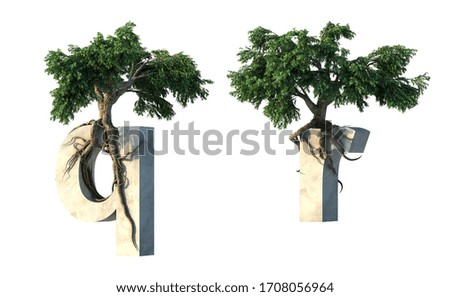 3d rendering of tree growth on alphabet