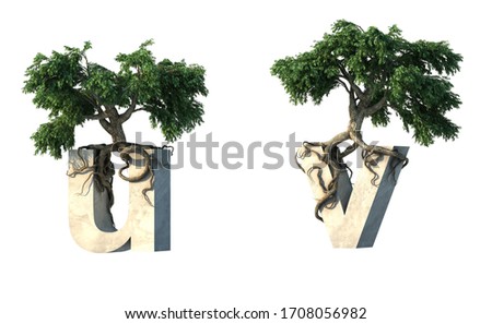 3d rendering of tree growth on alphabet