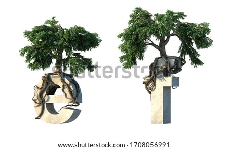 3d rendering of tree growth on alphabet